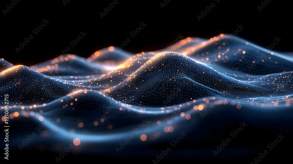 Abstract digital landscape with glowing particles and dynamic waves Abstract digital landscape with glowing particles and dynamic waves