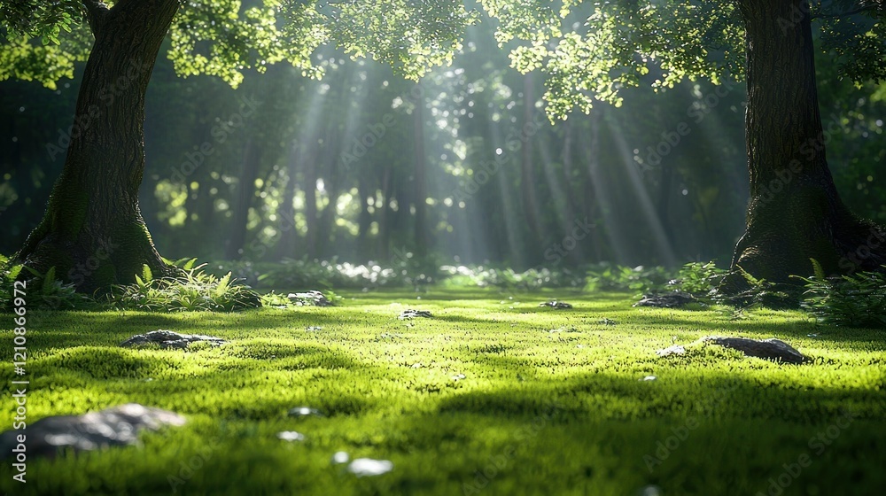 Obraz premium Sunlight streams through forest floor