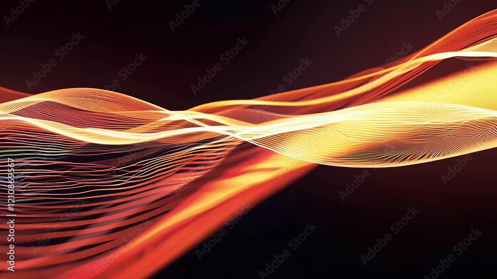futuristic animation of luminous orange and red waves forming dynamic bionic inspired motion lines in a mesmerizing and fluid digital display