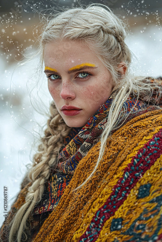 Femme Viking aux Sourcils Jaunes Imposants photo