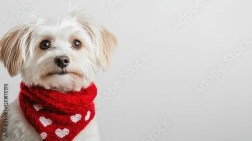 Adorable small dog with red heart scarf for valentine's day fashion design photo