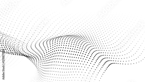 Wave of flowing particles on a white background. Abstract backdrop with dynamic elements of waves and dots. Vector
