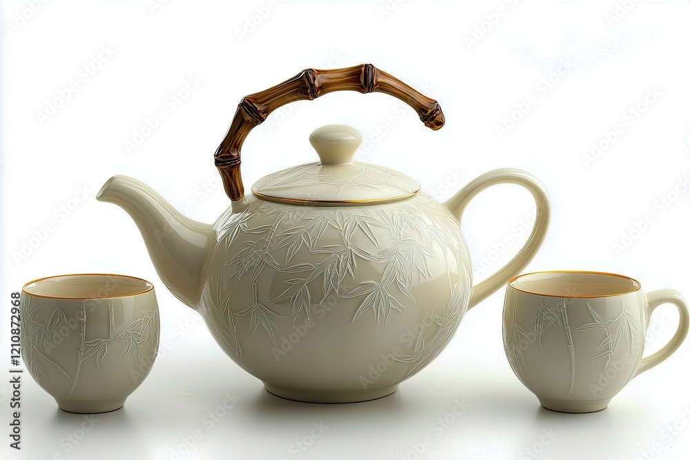 Elegant Teapot and Cups Bamboo Design Elegant Teapot and Cups Bamboo Design