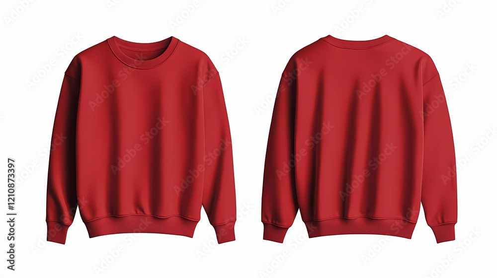 Red crewneck sweatshirt front and back view casual wear plain design comfortable fabric vibrant crimson color. Crimson Plains. Illustration Red crewneck sweatshirt front and back view casual wear plain design comfortable fabric vibrant crimson color. Crimson Plains. Illustration