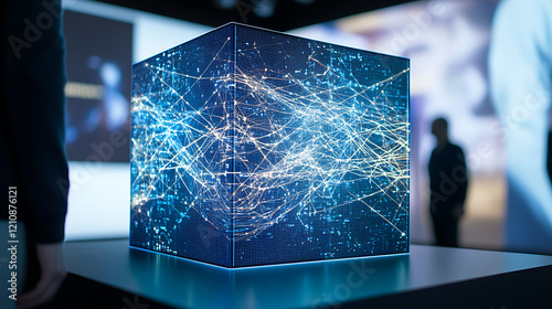 Global network data visualization in a holographic cube. photo