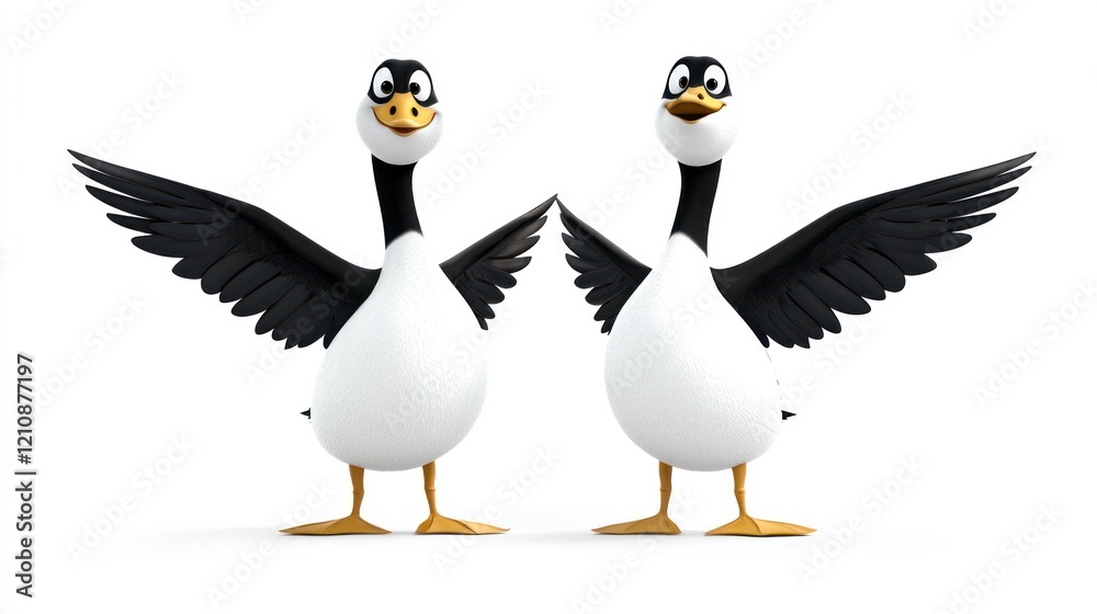 Fototapeta premium Playful Cartoon Geese