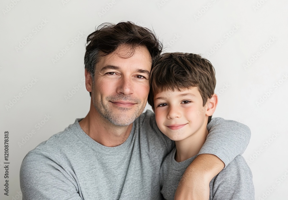 Portrait of father with son in studio with white background Portrait of father with son in studio with white background