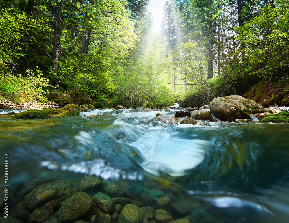 Obraz premium Generated image 美しい川の水中の様子