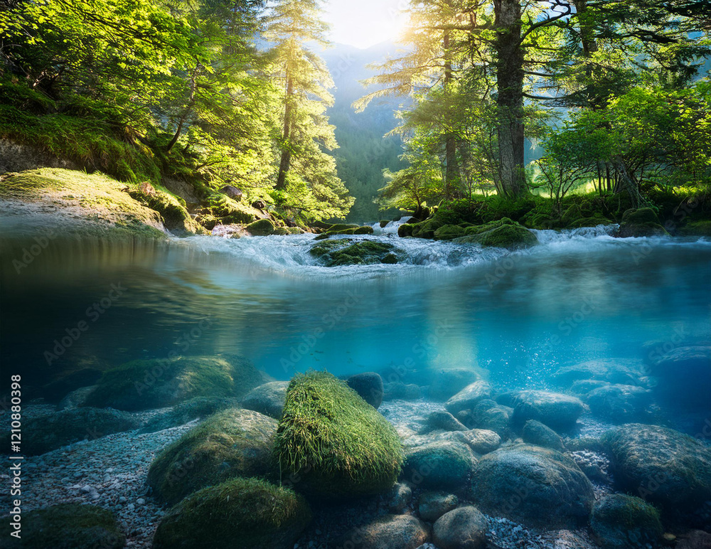 Obraz premium Generated image 美しい川の水中の様子