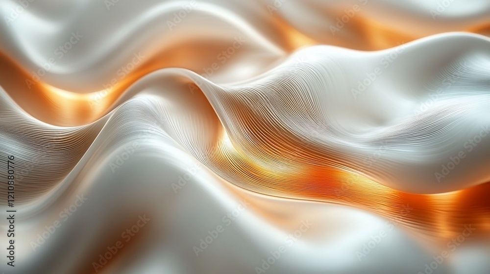 Fototapeta premium Abstract wavy white and gold fabric texture.