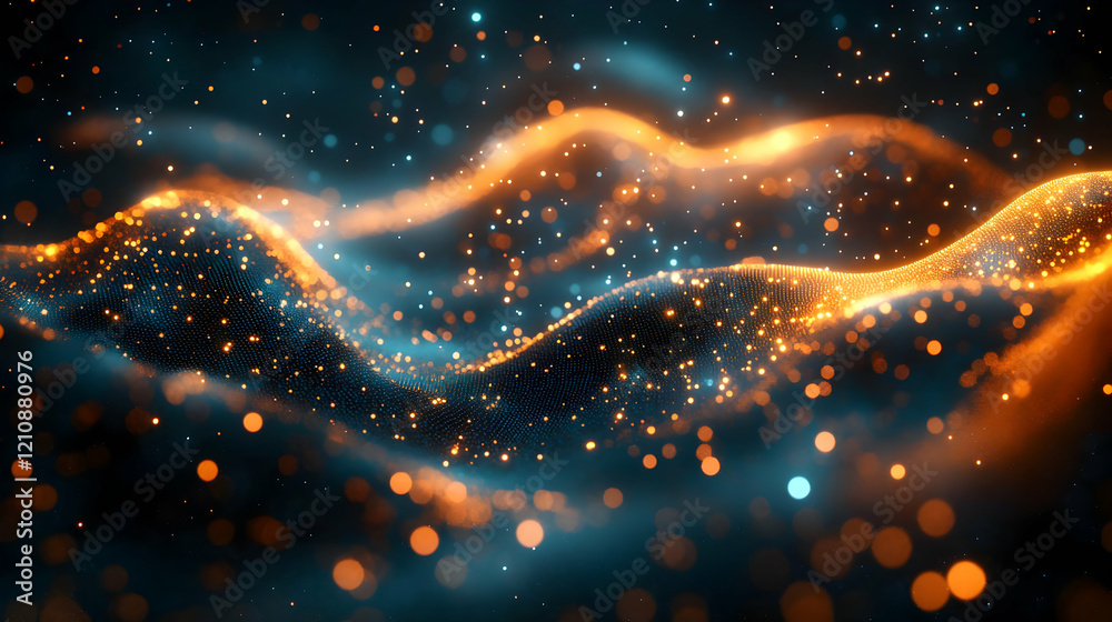 Abstract Glowing Particles Wave in Vibrant Orange and Blue Hues Abstract Glowing Particles Wave in Vibrant Orange and Blue Hues