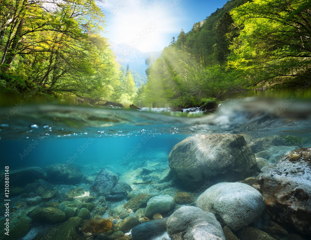 Generated image 美しい川の水中の様子 Generated image 美しい川の水中の様子