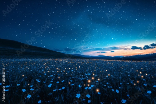 Ethereal Beauty of a Glowing Clover Field Under the Starlit Night Sky - Nature's Mesmerizing Display