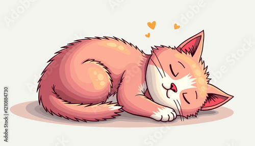 Sleeping cat with hearts on light background