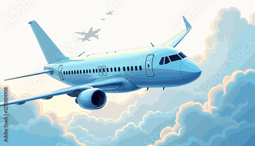 Airplane flying through clouds