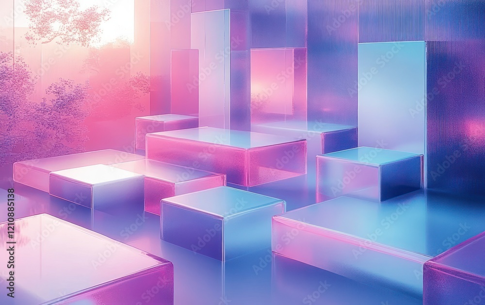 Futuristic Abstract Scene with Floating Translucent Squares and Gradient Lighting