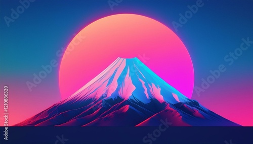 富士山をイメージしたシンプルで未来的なヴェイパーウェイヴのイラスト