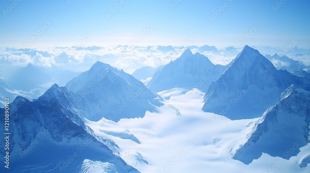 Obraz premium Aerial view of majestic snow-capped Himalayan mountains above clouds