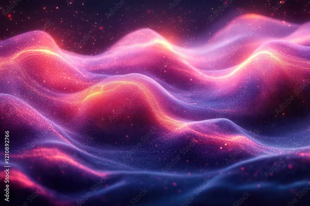 Fototapeta premium digital wave form visualization in neon colors flowing like liquid metal across a dark space creating abstract 3d formations