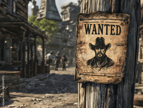Wild West Wanted Poster on Wooden Post - Iconic Old West Wanted Flyer