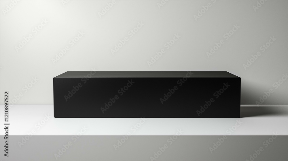 A photorealistic image of a large rectangular black box with a matte finish and sharp edges
A photorealistic image of a large rectangular black box with a matte finish and sharp edges
