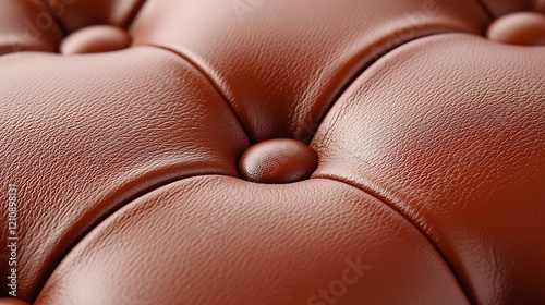 Close-up view of brown tufted leather texture with subtle glossy sheen and detailed stitching