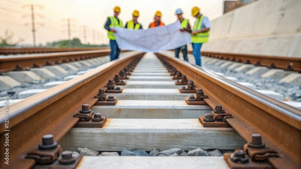 A closeup of rail tracks resting on wooden sleepers with intricate fastening systems visible emphasizing the engineering details crucial for ensuring highspeed travel safety. A closeup of rail tracks resting on wooden sleepers with intricate fastening systems visible emphasizing the engineering details crucial for ensuring highspeed travel safety.