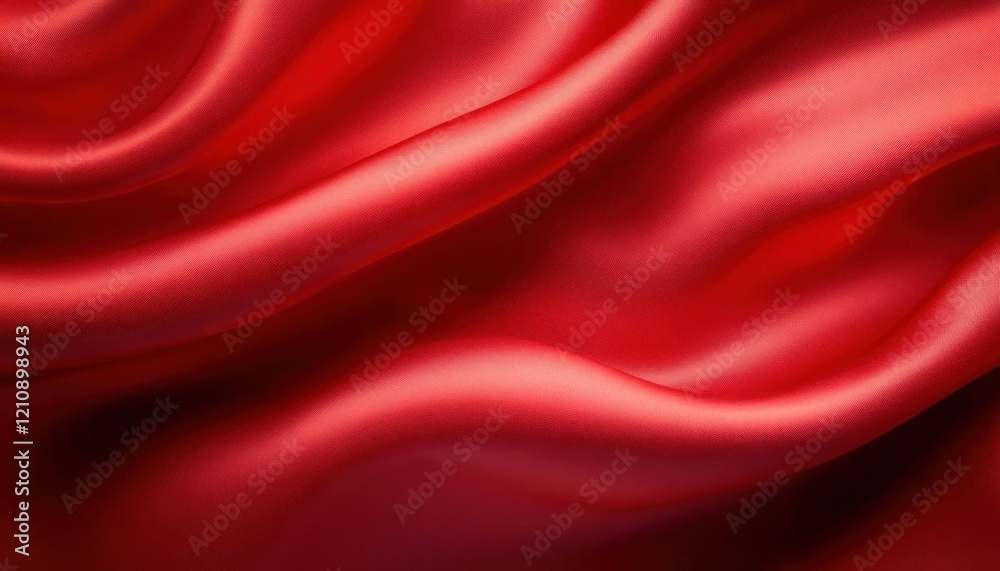Red Silk Fabric Background with Soft Wave Texture and Elegant Flowing Design