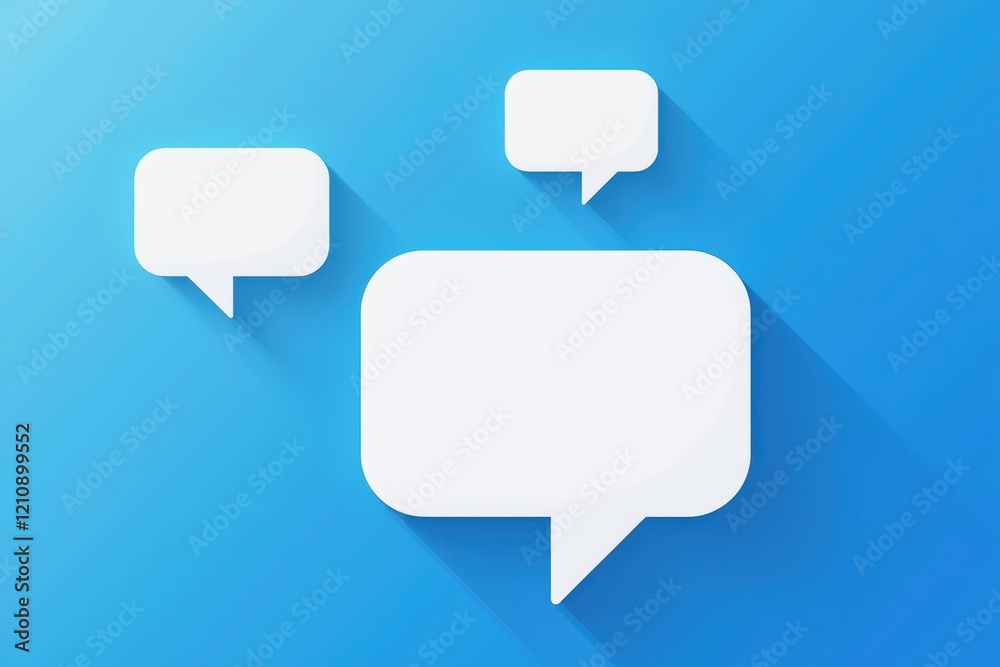 Vibrant Blue Background Featuring Clean, Minimalist Speech Bubbles Representing Communication, Dialogue, Conversation, and Messaging in a Modern Design