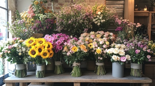 Wallpaper Mural Vibrant flower bouquets displayed in rustic shop Torontodigital.ca