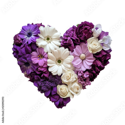 Heart Shaped Bouquet of Purple and White Flowers Romantic Floral Arrangement photo