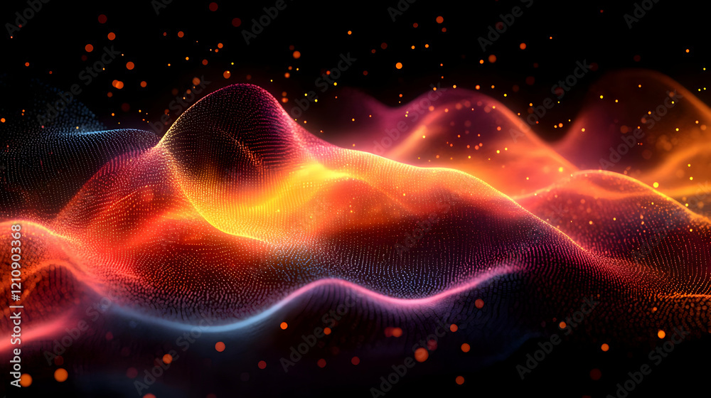 Obraz premium Abstract Wave of Colorful Particles and Glowing Energy, Dynamic Motion Background