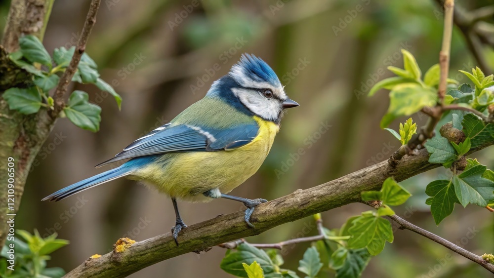 Blue tit bird perched on branch natural habitat wildlife photography outdoor setting close-up view birdwatching concept Blue tit bird perched on branch natural habitat wildlife photography outdoor setting close-up view birdwatching concept