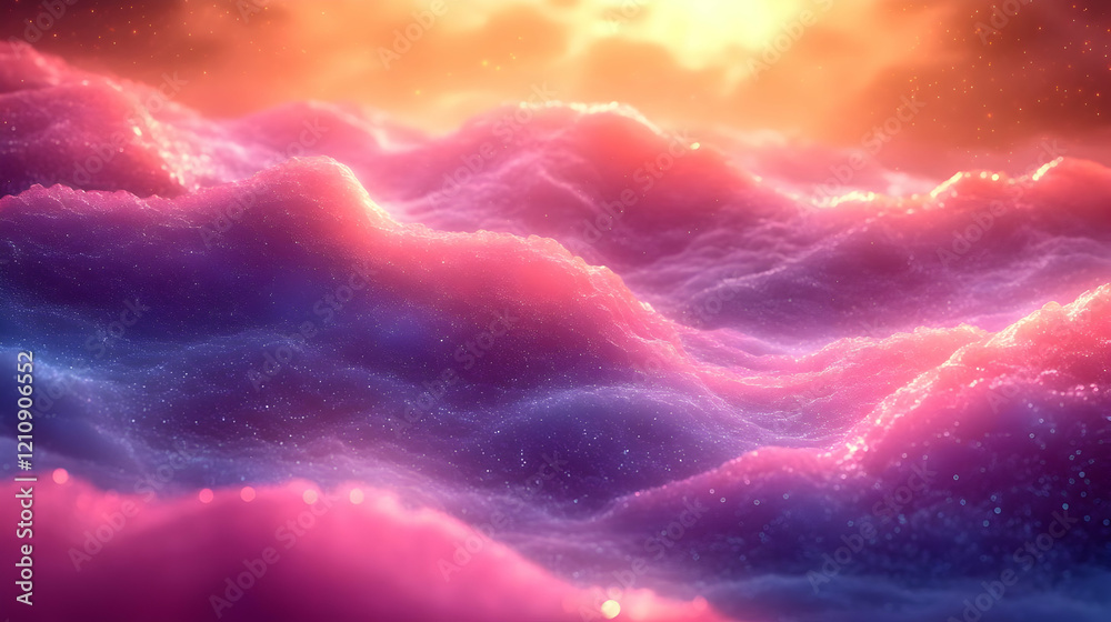 Fototapeta premium Dreamlike landscape with pink purple and blue glowing hills