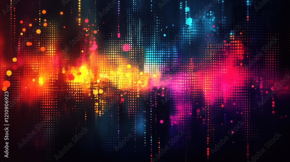 Colorful abstract digital art with vibrant dots and waves of light. Colorful abstract digital art with vibrant dots and waves of light.