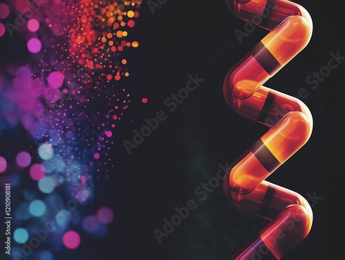 Abstract Science atoms and molecules. View of Human Genome Structure on Dark Background