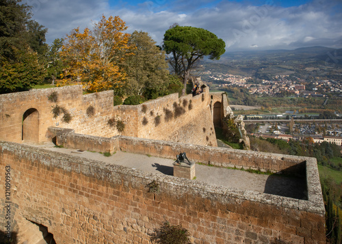 The crenellation of the magnificent Fortezza Albornoz in Orvieto, Italy.