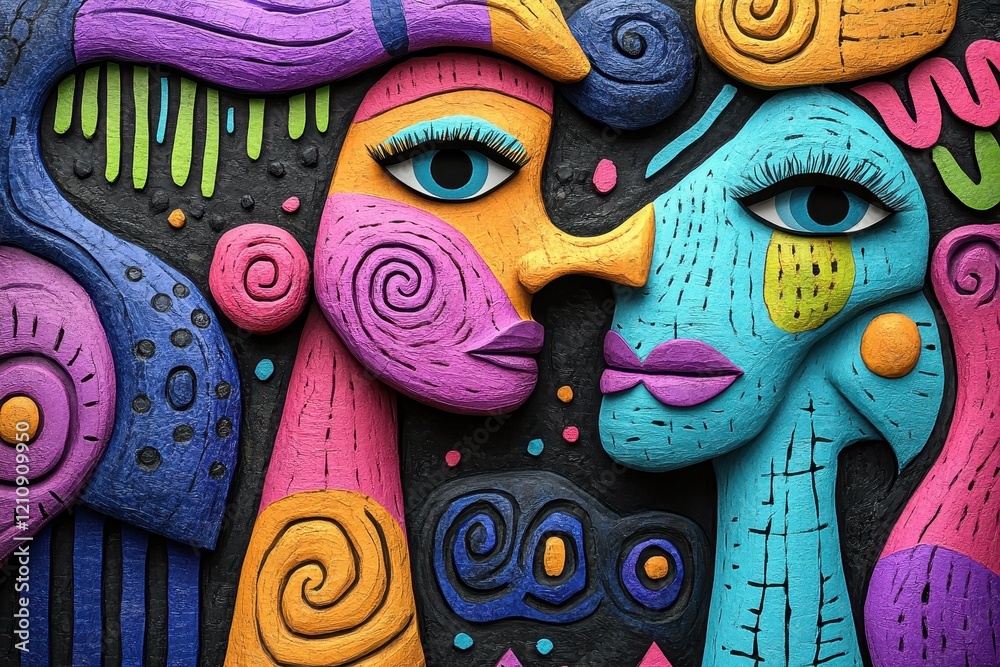 Obraz premium Colorful abstract faces in a vibrant, textured design emphasizing connection.