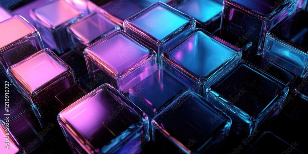 Futuristic Abstract Composition with Geometric Shapes and Neon Lights on Dark Background Futuristic Abstract Composition with Geometric Shapes and Neon Lights on Dark Background