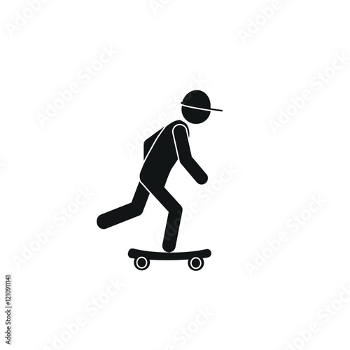 a man in a baseball cap riding a skateboard, pictograph, people, sports, healthy lifestyle