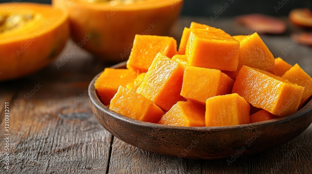 Autumn Pumpkin Cubes Bowl Wooden Table Autumn Pumpkin Cubes Bowl Wooden Table