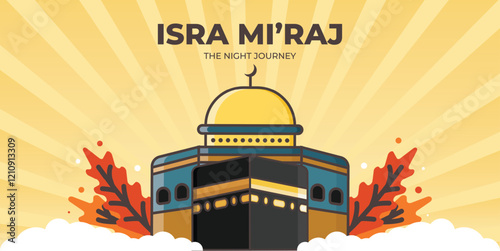 isra miraj vector with kaaba and al aqsa mosque concept. vector illustration. night journey. can be used for banner, background, and poster