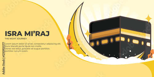 isra miraj vector with kaaba concept. vector illustration. night journey. can be used for banner, background, and poster