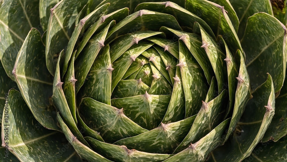 Fototapeta premium Vibrant artichoke with purple tipped leaves in geometric pattern