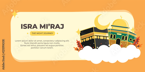 isra miraj vector with kaaba and al aqsa mosque concept. vector illustration. night journey. can be used for banner, background, and poster