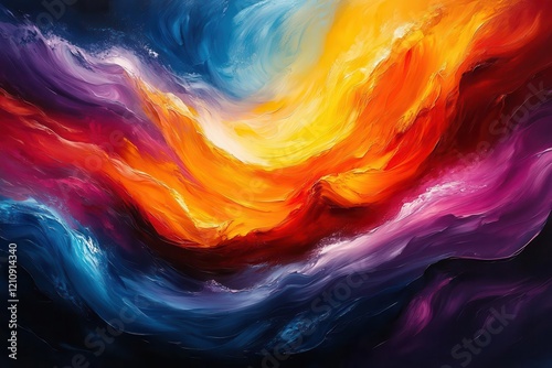 dynamic abstract painting with fluid swirls of vibrant colors ethereal movement oil paint texture emotional expression