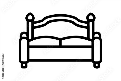 "Classic Wooden Bed Vector Illustration - Minimalist Black and White Design"