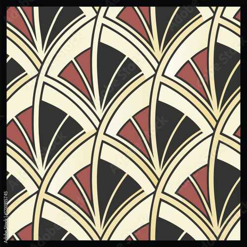 Seamless pattern. Modern stylish texture. Regularly repeating geometrical rhombuses. Vector element of graphic design. Seamless pattern in gold color on black background. Vector illustration.