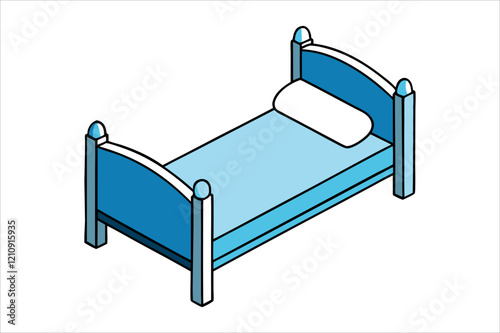 "Classic Wooden Bed Vector Illustration - Minimalist Black and White Design"