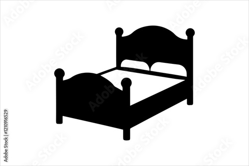 "Classic Wooden Bed Vector Illustration - Minimalist Black and White Design"